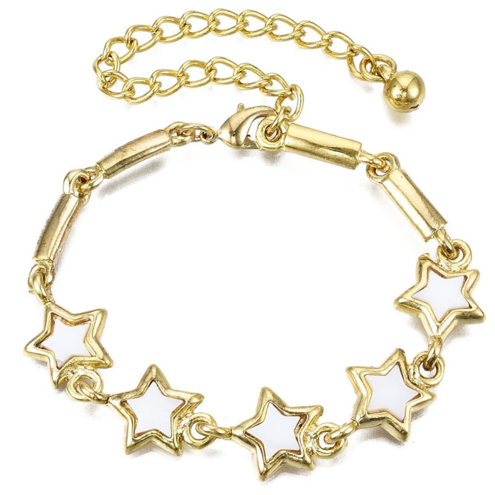 Gold plated Natural Shell STAR link Bracelet with extender = pretty stars
